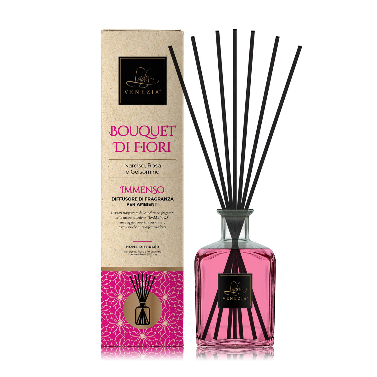 Maxi difusor de ambiente con varillas «Immenso» · 4 fragancias — Lady Venezia