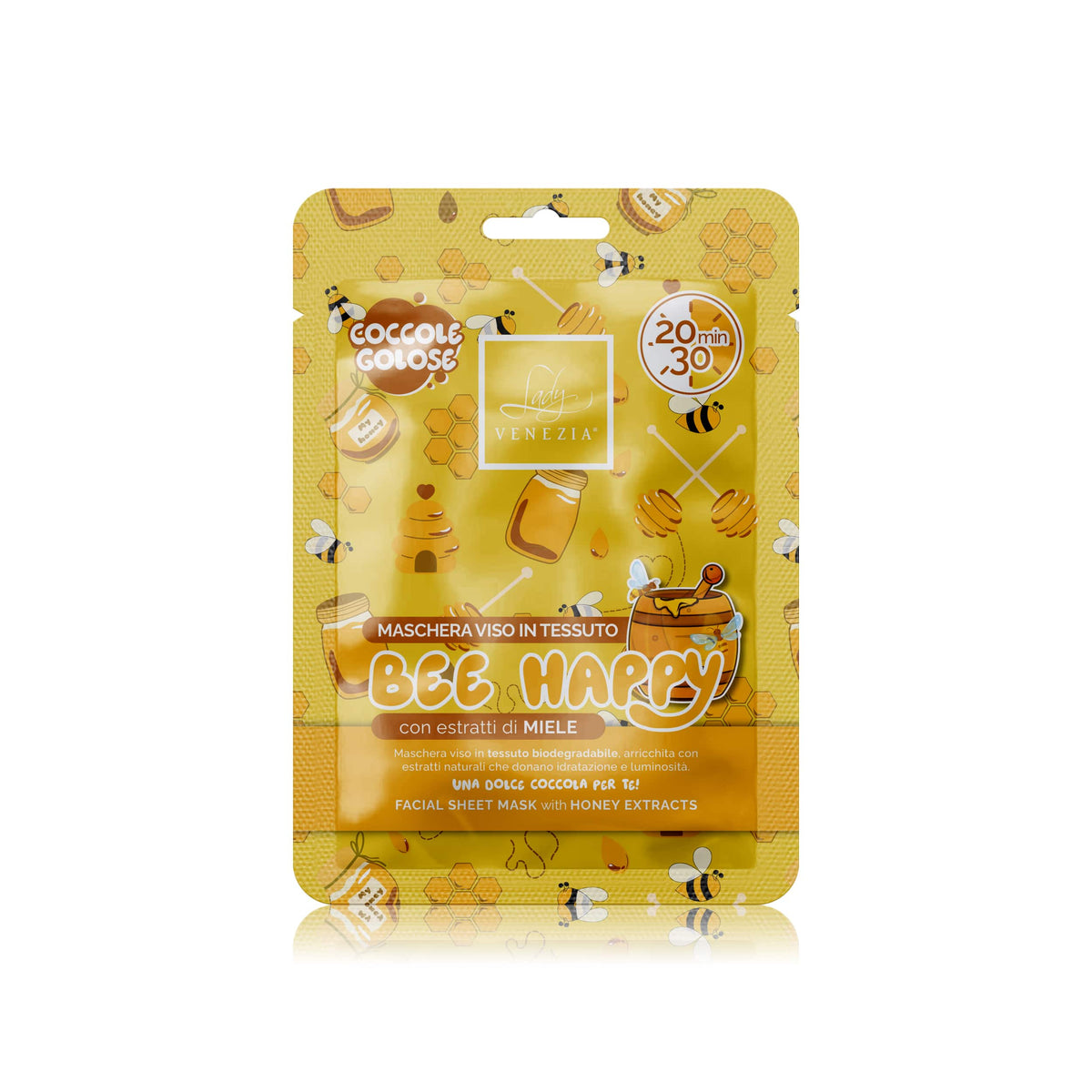 Mascarilla facial en tejido Coccole Golose · Bee Happy — Lady Venezia